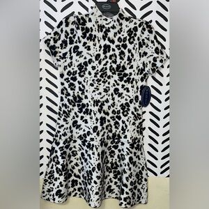 Scoop Leopard Print Short Sleeve Dress - Black & Whitewashing